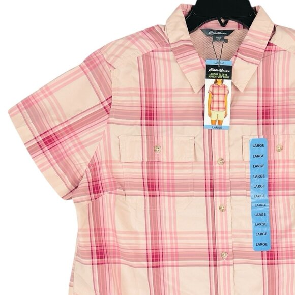 Eddie Bauer Women’s Short Sleeve Adventure Pink Shirt Size L Buttons NWT $54.99 - Picture 7 of 13